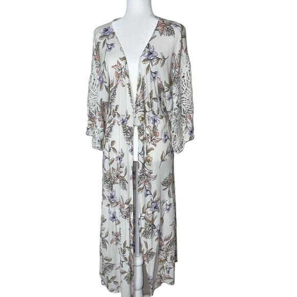 L.I.F.E Life Is For Eternity Floral Beach Cover Up Full Length Duster Size Large - Picture 1 of 13
